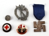 5 WWII GERMAN PIN BADGE LOT RED CROSS SERVICE ETC