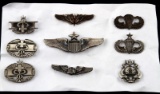 9 ASSORTED STERLING SILVER MILITARY PINS