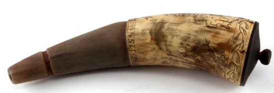 PHILADELPHIA SEVEN YEAR WAR SCRIMSHAW POWDER HORN