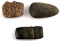 LOT OF 3 ARCHAIC GROOVED AXE HEAD AND CELT STONE