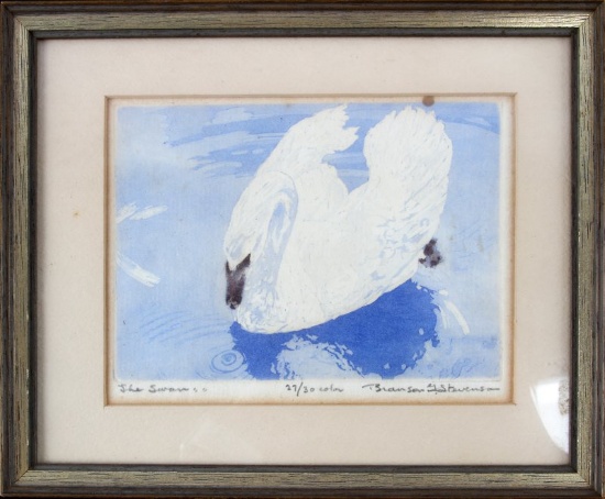 THE SWAN COLORED LITHO PRINT BRANSON STEVENSON