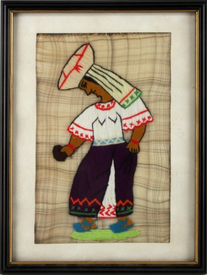 SOUTH AMERICAN NEEDLEPOINT & HORSE HAIR  FOLK ART