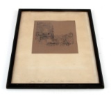 JOSE PEDRO GIL SIGNED DRYPOINT CITYSCAPE DRAWING