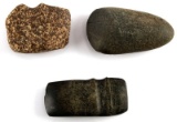 LOT OF 3 ARCHAIC GROOVED AXE HEAD AND CELT STONE