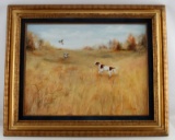 HUNTING DOG FLUSHING OUT PHEASANTS OIL PAINTING