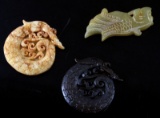 HAND CARVED ASIAN STONE PENDANT & MEDALLIONS LOT