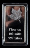 1 TROY OZ 999 FINE SILVER CANADIAN MAPLE LEAF BAR