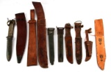 GROUP OF 10 ASSORTED LEATHER SHEATHS & SCABBARDS