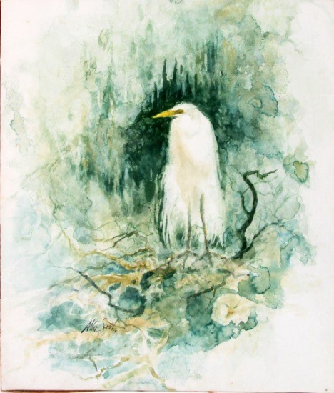 ALICE SCOTT FLORIDA EGRET WATERCOLOR PAINTING