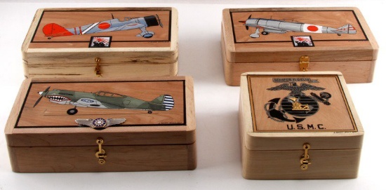 4 HANDCRAFTED BOXES WAR PLANES US CHINA JAPAN
