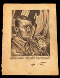 1937 ORIGINAL PENCIL ARTIST ADOLF HITLER SIGNED