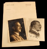 PAIR OF SIGNED PORTRAITS OF FUHRER WITH LETTERHEAD