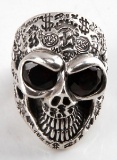 CUSTOM BILL WALL STERLING SILVER RUBY SKULL RING