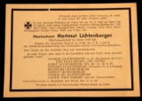 WWII GERMAN GOLD CROSS RECIPIENT DEATH CARD