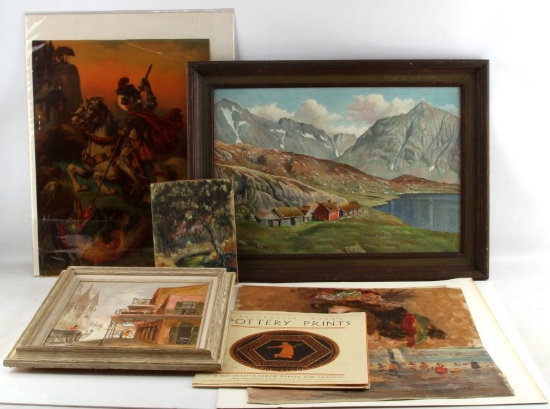 LOT OF 6 VINTAGE ART OIL PAINTINGS AND PRINTS