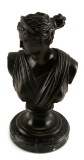 DIANA THE HUNTRESS BRONZE BUST ON MARBLE MOUNT