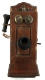 ANTIQUE WOODEN HANGING CRANK WALL TELEPHONE