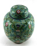 CHINESE BRASS CLOISONNE W LOTUS FLOWER GINGER JAR