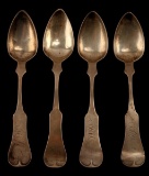 4 COIN SILVER ANTIQUE DESSERT SPOONS JACCARD
