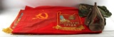 LOT OF SOVIET AND US COLD WAR ERA FLAGS AND GEAR