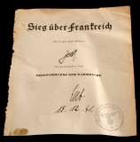 WWII GERMAN THIRD REICH JODL VON LEEB SIGNED PAGE