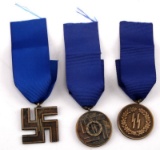 3 GERMAN WWII 3RD REICH SS LONG SERVICE MEDAL LOT