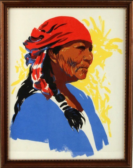 NATIVE AMERICAN CHROMOLITHOGRAPH ELDER WOMAN