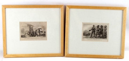 2 FRAMED & MATTED FRENCH MEDIEVAL MILITARY LITHO