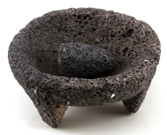 IGNEOUS LAVA ROCK 9 INCH MORTAR AND PESTLE