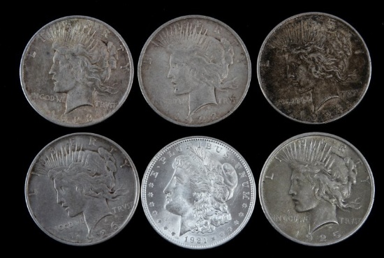 MORGAN PEACE SILVER DOLLAR LOT OF 6 1921-1926