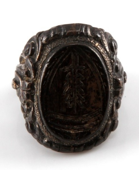 WWII FLAMING SWORD SHAEF INSIGNIA  STERLING RING