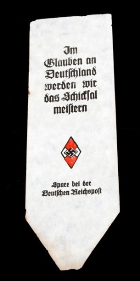 WWII GERMAN 3RD REICH HITLER YOUTH PAPER BOOKMARK
