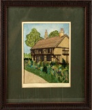 VINTAGE CROSS STITCH & INK EMBROIDERY LANDSCAPE