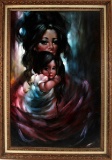 VINTAGE MID CENTURY OIL PAINTING MOTHER AND CHILD