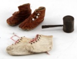 2 PAIR OF ANTIQUE BABY SHOES & 1 TOY RATTLE LOT