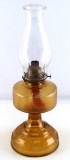 ANTIQUE AMBER GLASS HURRICANE OIL LAMP