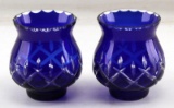 BLUED GLASS CANDLE HOLDER JAR LOT OF TWO