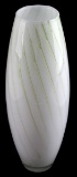 VINTAGE WHITE WITH SWIRL GREEN ART GLASS VASE