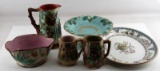 ANTIQUE MAJOLICA CERAMIC PITCHER BOWL & PLATE LOT