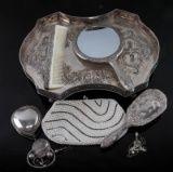 ANTIQUE SILVER VANITY AND DESIGNER JEWELRY LOT