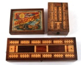 DRAUGHTSMEN CHECKER SET & 2 CRIBBAGE BOARD LOT