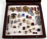 MIXED LOT OF US WWII & PRESENT MEDALS PINS MORE