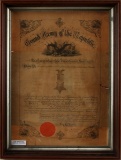 1891 GRAND ARMY OF THE REPUBLIC FRAMED DOCUMENT