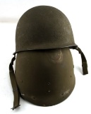 WWII US STEEL COMBAT HELMET WITH WEBBING AND STRAP