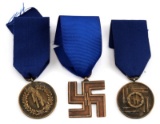 3 GERMAN WWII SS LONG SERVICE MEDAL LOT