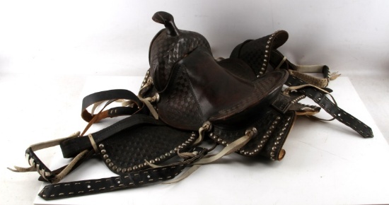 ANTIQUE LEATHER & WOOL YOUTH HORSE SADDLE