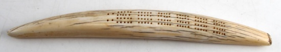 19TH CENTURY WALRUS TUSK SCRIMSHAW CRIBBAGE BOARD