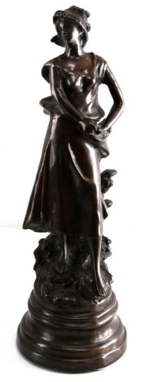 YOUNG MAIDEN WOMAN BRONZE STATUE UNKNOWN ARTIST