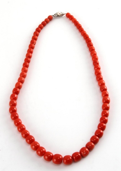 VINTAGE RED CORAL 19 INCH NECKLACE STERLING CLASP