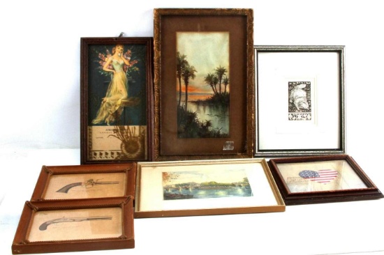 ASSORTED ART PRINT ETCHING & WATERCOLOR PICTURES